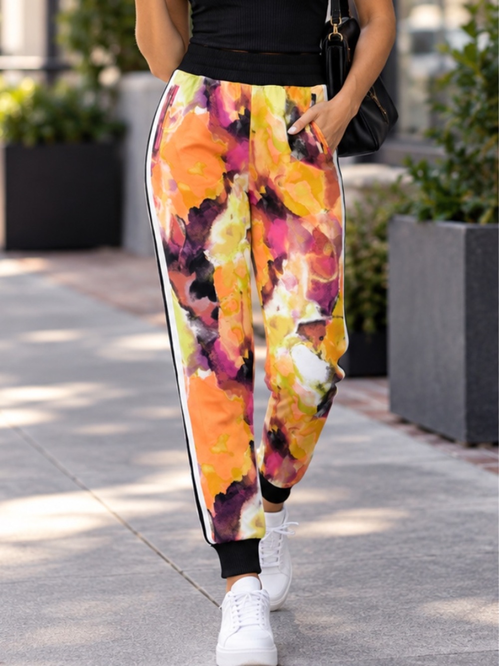 G by Giuliana Black Label Abstract Print Ponte Jogger Track Pants Size S NWOT